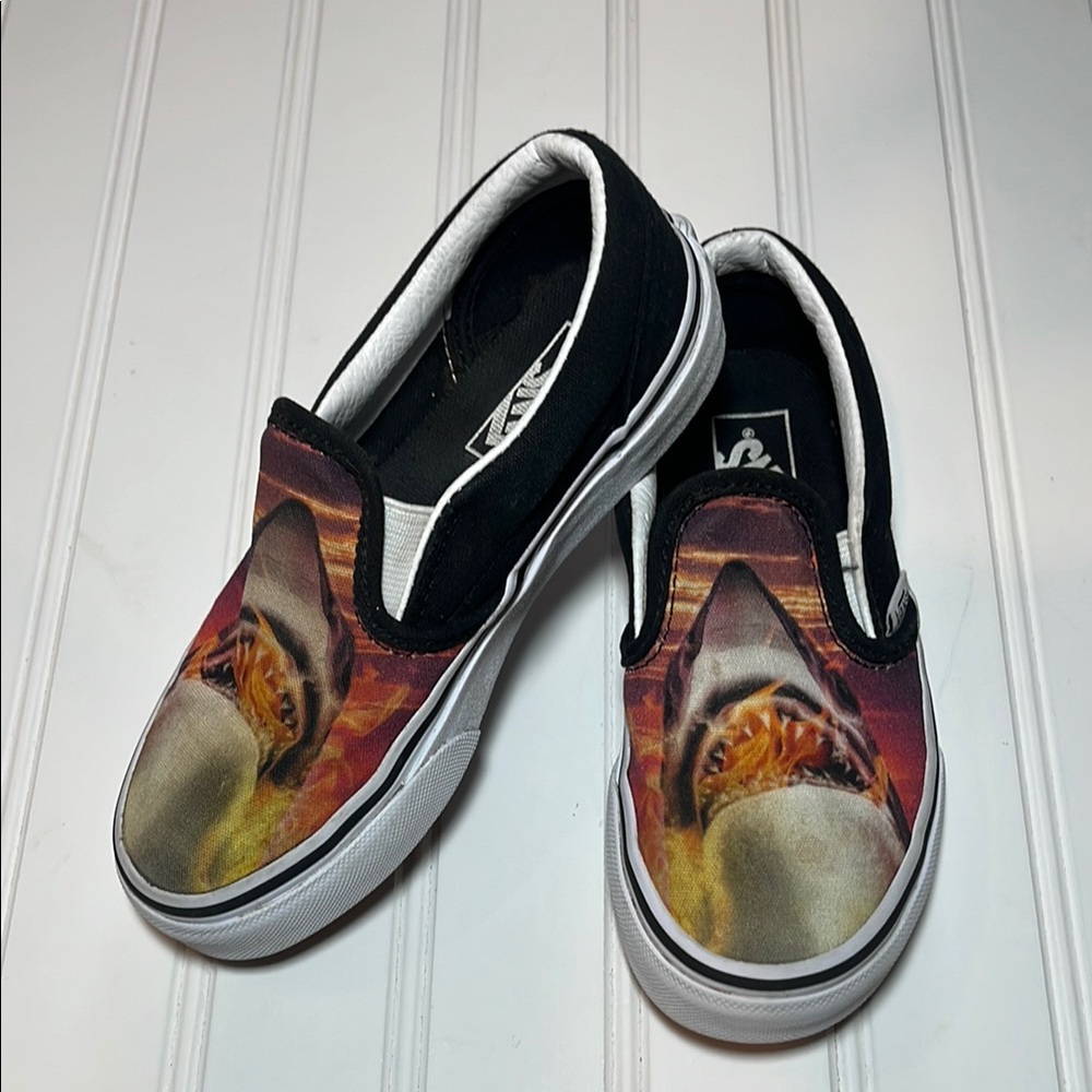 Vans Shark attack flame sunset slip on classic kids shoes
